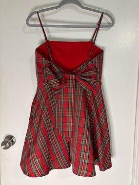 Altar'd State Red Plaid Bow Fit-and-Flare Dress